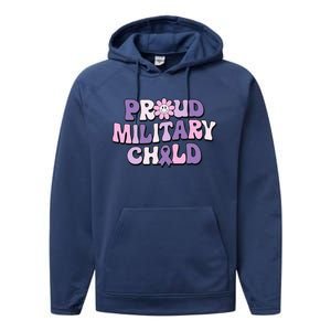 Proud Military Child Groovy Purple Up for Military Performance Fleece Hoodie