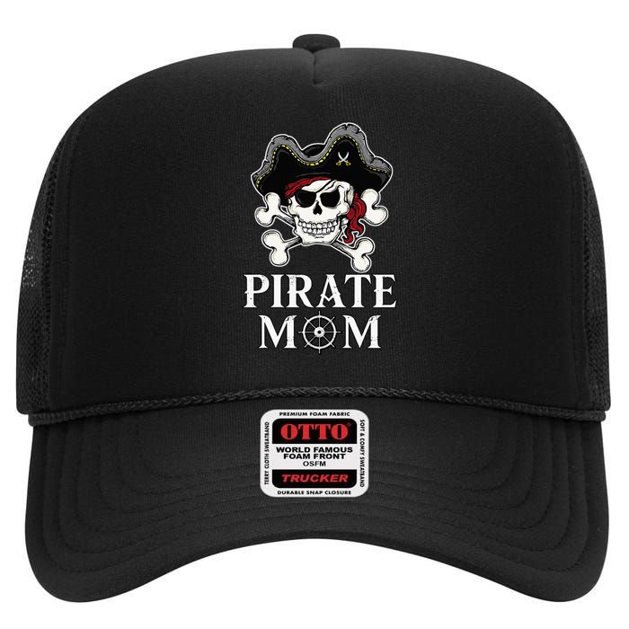 Pirate Mama Costume Jolly Roger Crossbones High Crown Mesh Back Trucker Hat