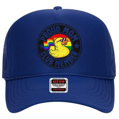 Proud Mom Club Member Rubber Duck Rainbow G.A.Y High Crown Mesh Back Trucker Hat