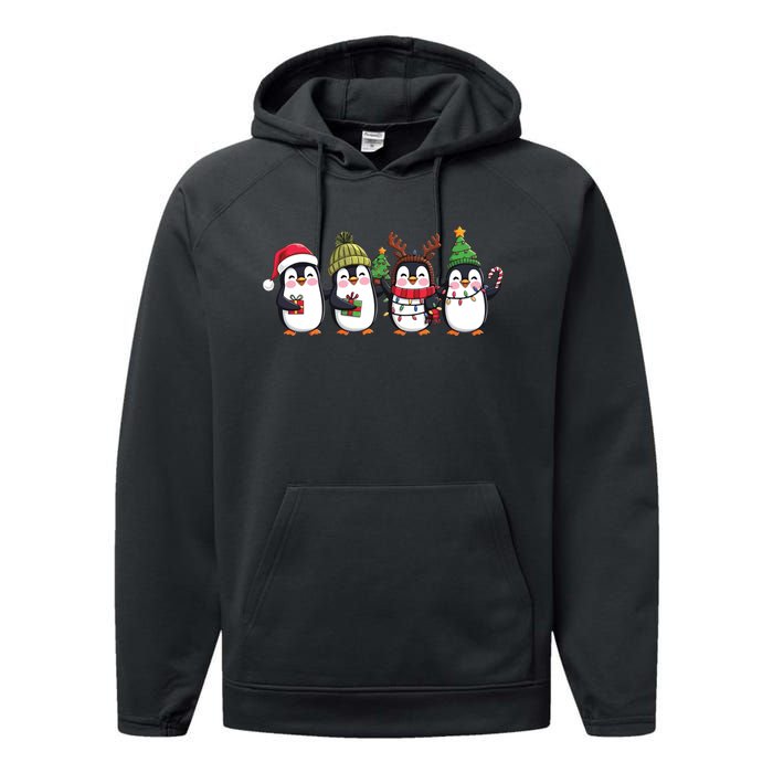 Penguin Merry Christmas Sweatshirt Cute Penguin Xmas Light Performance Fleece Hoodie