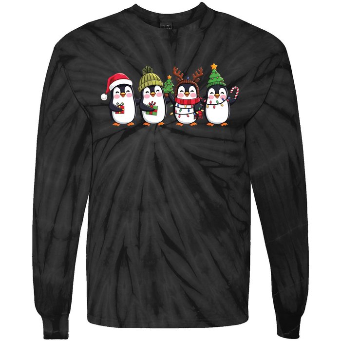 Penguin Merry Christmas Sweatshirt Cute Penguin Xmas Light Tie-Dye Long Sleeve Shirt