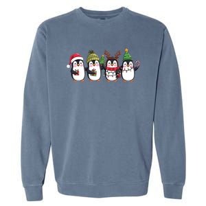 Penguin Merry Christmas Sweatshirt Cute Penguin Xmas Light Garment-Dyed Sweatshirt