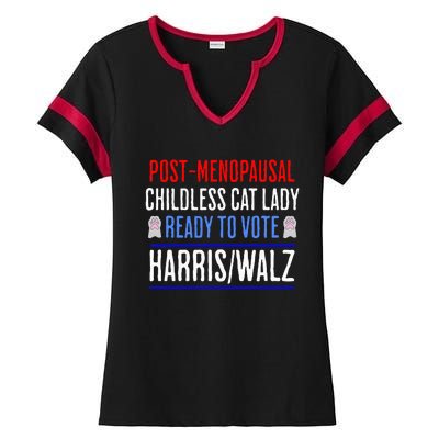 Post Menopausal Childless Cat Lady Ready To Vote Kamala Ladies Halftime Notch Neck Tee