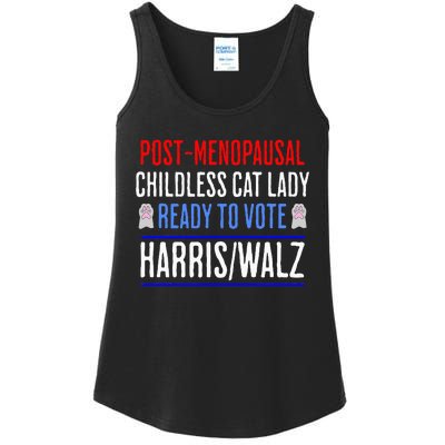 Post Menopausal Childless Cat Lady Ready To Vote Kamala Ladies Essential Tank