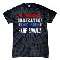 Post Menopausal Childless Cat Lady Ready To Vote Kamala Tie-Dye T-Shirt