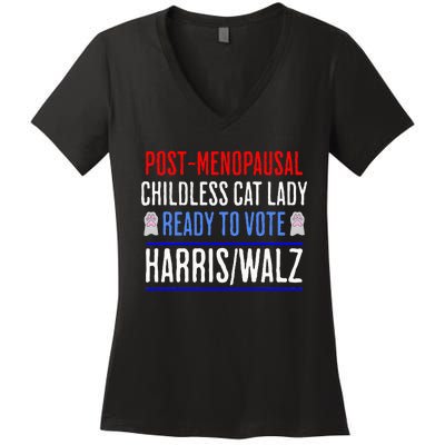 Post Menopausal Childless Cat Lady Ready To Vote Kamala Women's V-Neck T-Shirt