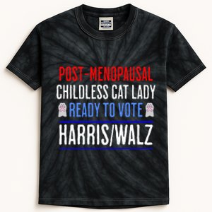 Post Menopausal Childless Cat Lady Ready To Vote Kamala Kids Tie-Dye T-Shirt