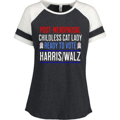 Post Menopausal Childless Cat Lady Ready To Vote Kamala Enza Ladies Jersey Colorblock Tee