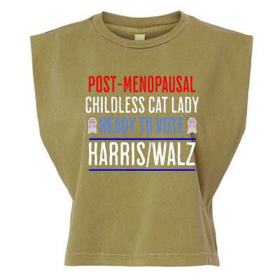 Post Menopausal Childless Cat Lady Ready To Vote Kamala Garment-Dyed Women's Muscle Tee