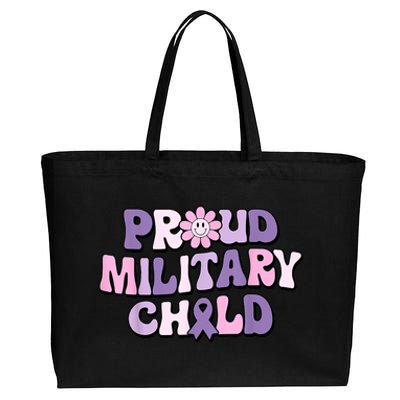 Proud Military Child Groovy Purple Up For Military Cotton Canvas Jumbo Tote