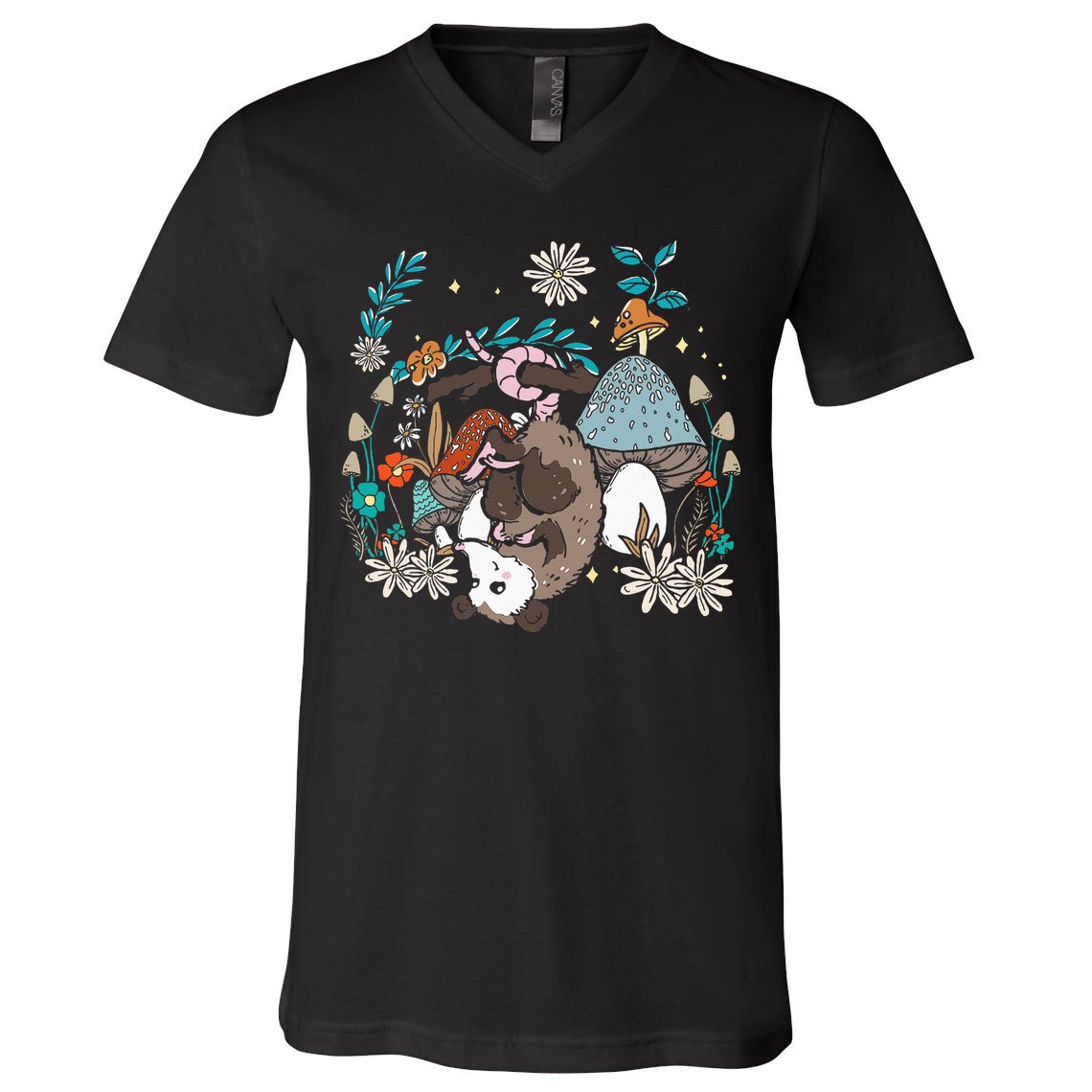 Possum Mushroom Cottagecore Aesthetic Opossum Whisperer V-Neck T-Shirt