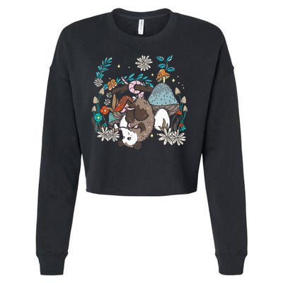 Possum Mushroom Cottagecore Aesthetic Opossum Whisperer Cropped Pullover Crew