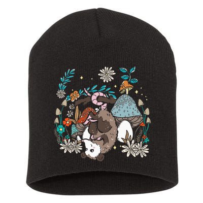 Possum Mushroom Cottagecore Aesthetic Opossum Whisperer Short Acrylic Beanie