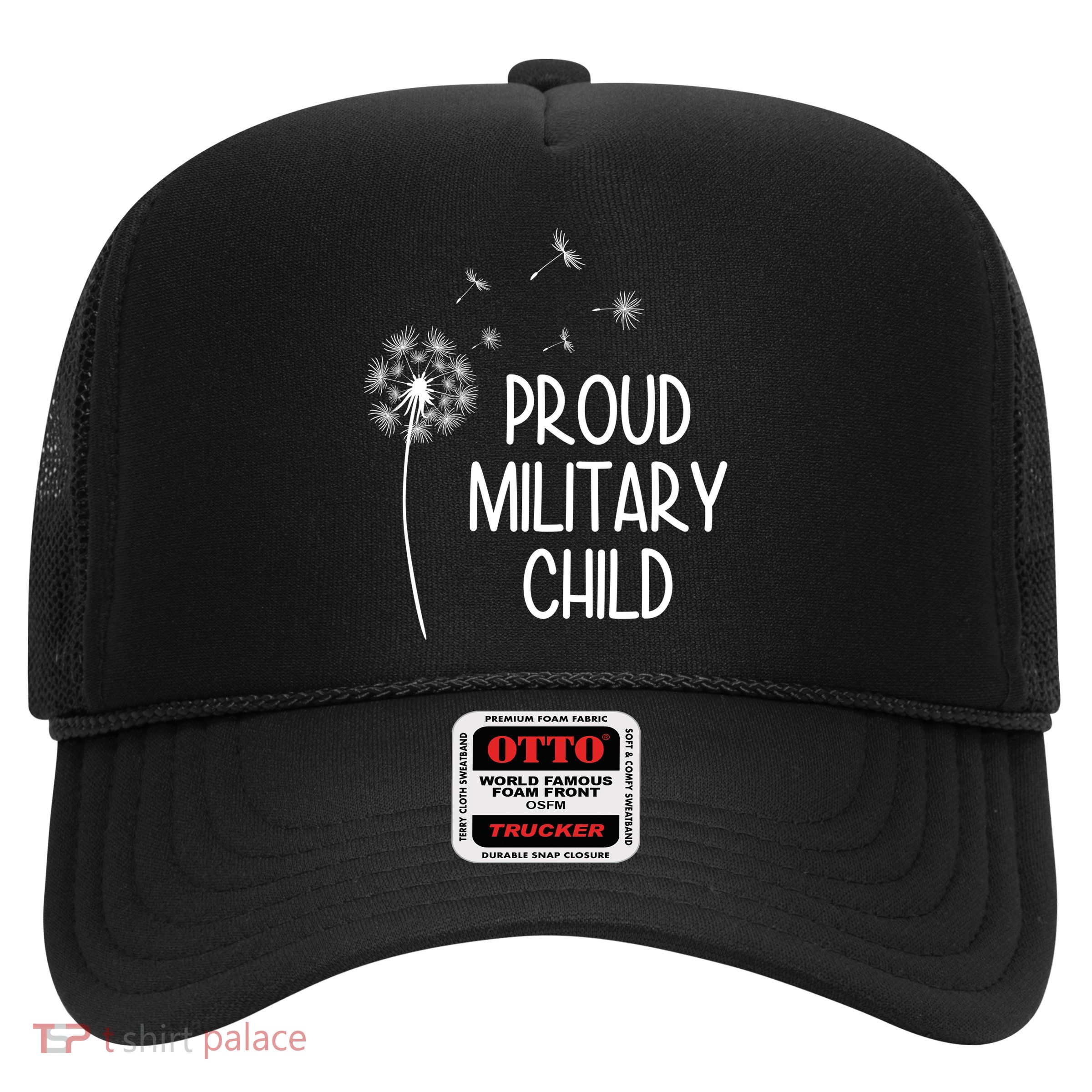 Proud Military Child Dandelion Purple Up Trucker Hat