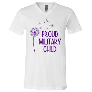 Proud Military Child Dandelion Purple Up V-Neck T-Shirt