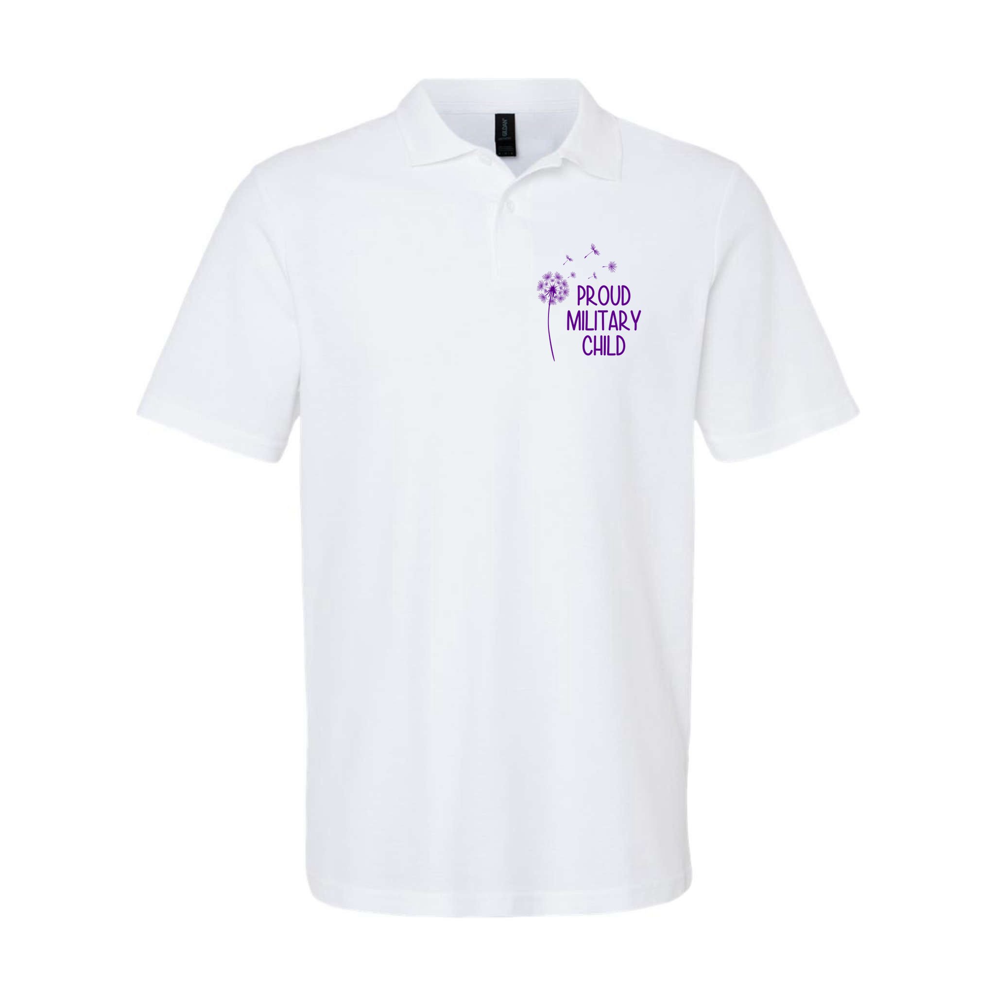 Proud Military Child Dandelion Purple Up Polo