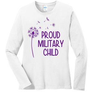 Proud Military Child Dandelion Purple Up Ladies Long Sleeve Shirt