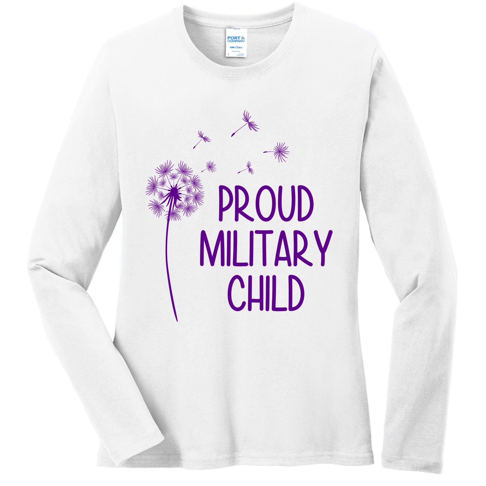 Proud Military Child Dandelion Purple Up Ladies Long Sleeve Shirt