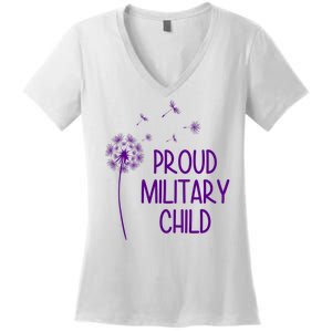 Proud Military Child Dandelion Purple Up Women's V-Neck T-Shirt