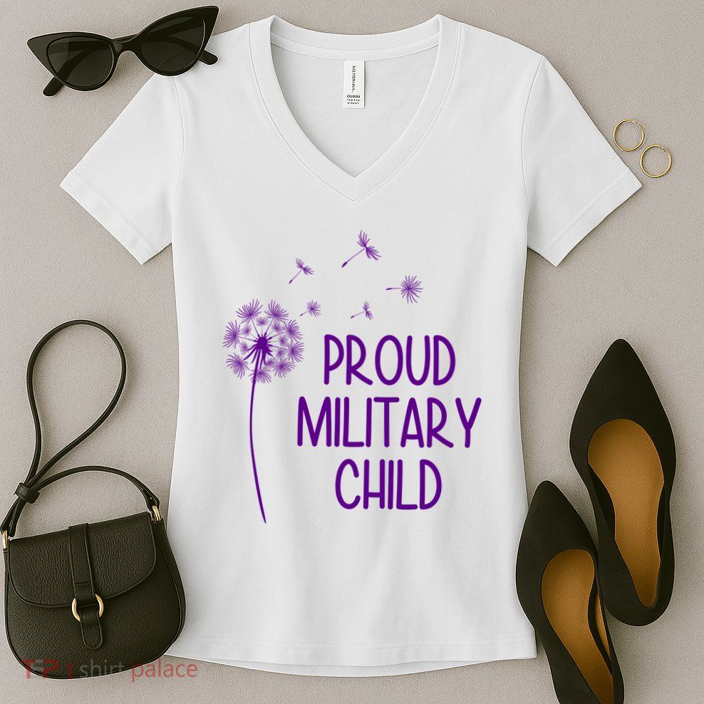 Proud Military Child Dandelion Purple Up Women's V-Neck T-Shirt