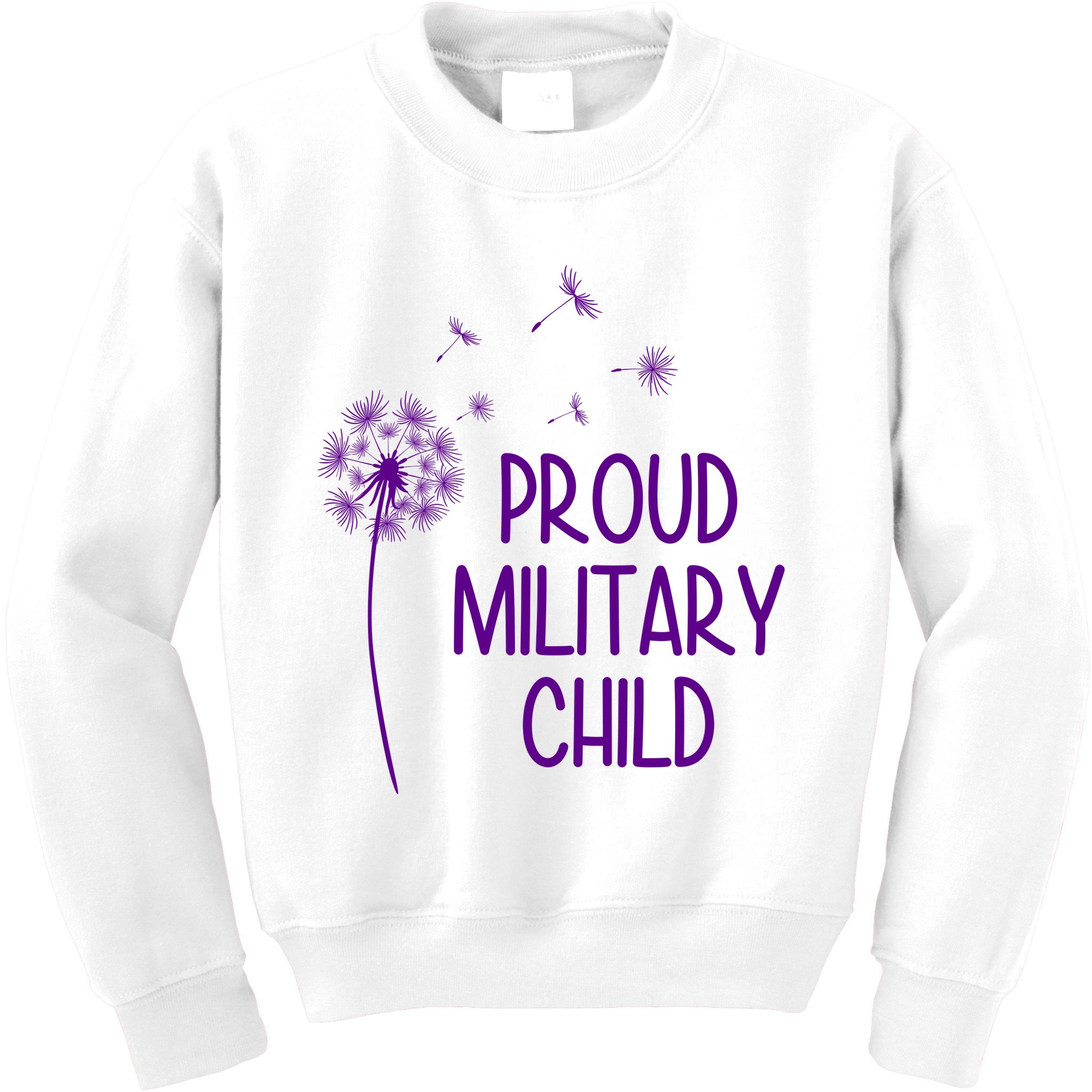 Proud Military Child Dandelion Purple Up Kids Sweatshirt
