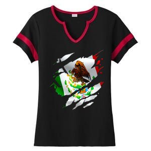 Proud Mexican Chicano Latino Torn Ripped Mexico Flag Ladies Halftime Notch Neck Tee