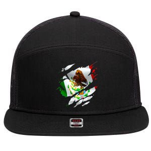 Proud Mexican Chicano Latino Torn Ripped Mexico Flag 7 Panel Mesh Trucker Snapback Hat