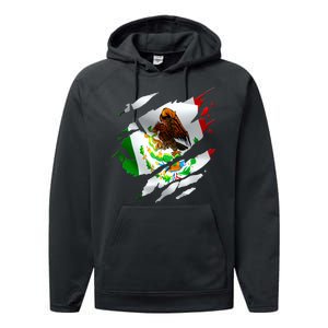 Proud Mexican Chicano Latino Torn Ripped Mexico Flag Performance Fleece Hoodie