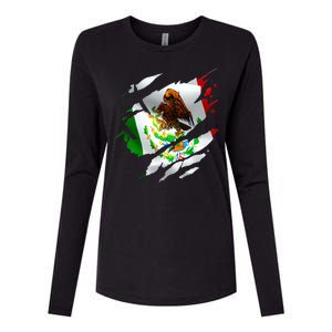 Proud Mexican Chicano Latino Torn Ripped Mexico Flag Womens Cotton Relaxed Long Sleeve T-Shirt