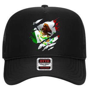 Proud Mexican Chicano Latino Torn Ripped Mexico Flag High Crown Mesh Back Trucker Hat