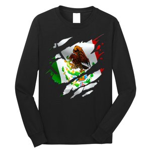 Proud Mexican Chicano Latino Torn Ripped Mexico Flag Long Sleeve Shirt