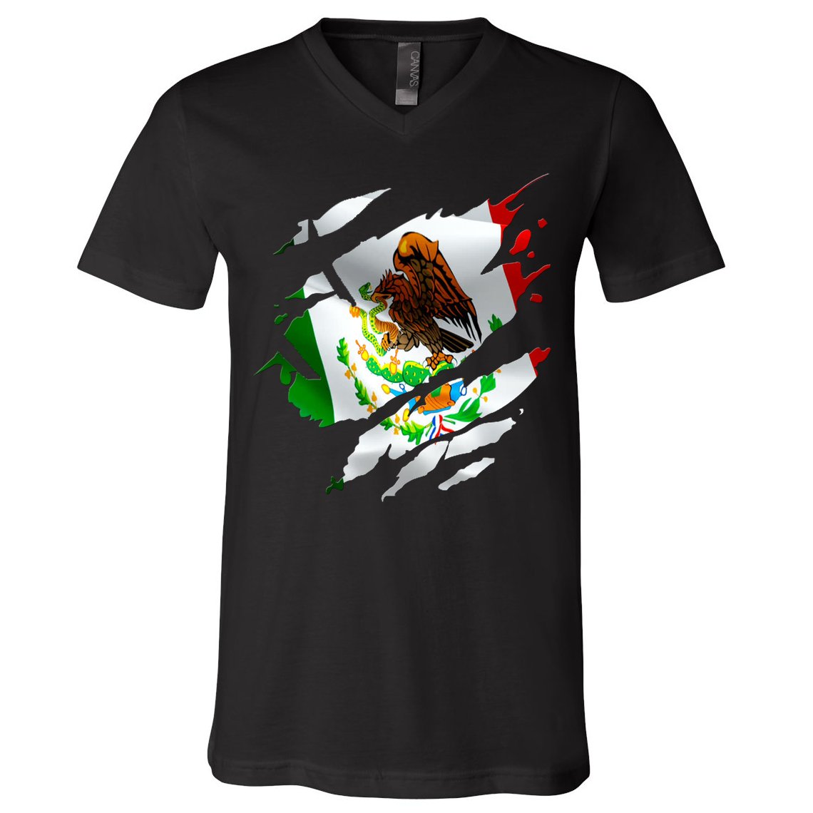 Proud Mexican Chicano Latino Torn Ripped Mexico Flag V-Neck T-Shirt