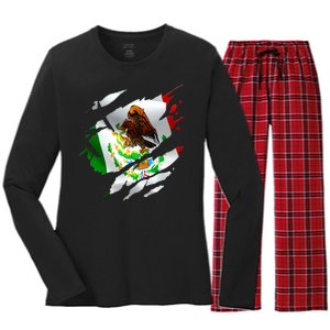 Proud Mexican Chicano Latino Torn Ripped Mexico Flag Women's Long Sleeve Flannel Pajama Set 