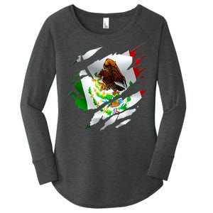 Proud Mexican Chicano Latino Torn Ripped Mexico Flag Women's Perfect Tri Tunic Long Sleeve Shirt