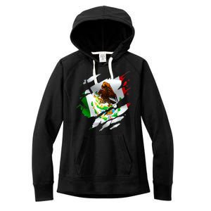 Proud Mexican Chicano Latino Torn Ripped Mexico Flag Women's Fleece Hoodie