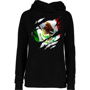 Proud Mexican Chicano Latino Torn Ripped Mexico Flag Womens Funnel Neck Pullover Hood