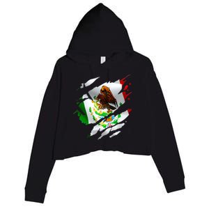 Proud Mexican Chicano Latino Torn Ripped Mexico Flag Crop Fleece Hoodie