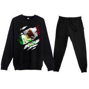 Proud Mexican Chicano Latino Torn Ripped Mexico Flag Premium Crewneck Sweatsuit Set