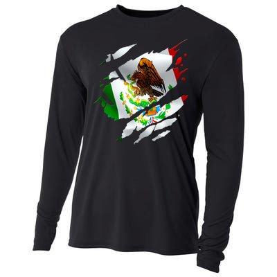 Proud Mexican Chicano Latino Torn Ripped Mexico Flag Cooling Performance Long Sleeve Crew