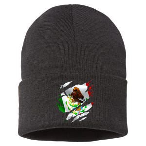 Proud Mexican Chicano Latino Torn Ripped Mexico Flag Sustainable Knit Beanie