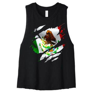 Proud Mexican Chicano Latino Torn Ripped Mexico Flag Women's Racerback Cropped Tank