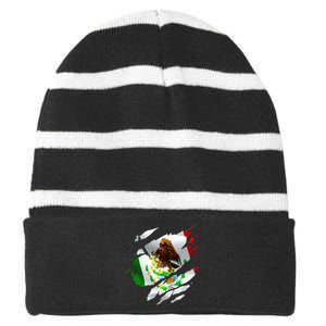 Proud Mexican Chicano Latino Torn Ripped Mexico Flag Striped Beanie with Solid Band