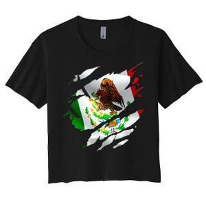 Proud Mexican Chicano Latino Torn Ripped Mexico Flag Women's Crop Top Tee