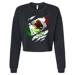 Proud Mexican Chicano Latino Torn Ripped Mexico Flag Cropped Pullover Crew