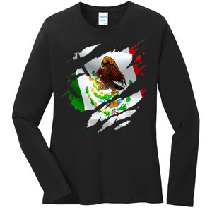 Proud Mexican Chicano Latino Torn Ripped Mexico Flag Ladies Long Sleeve Shirt