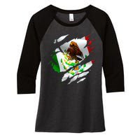 Proud Mexican Chicano Latino Torn Ripped Mexico Flag Women's Tri-Blend 3/4-Sleeve Raglan Shirt