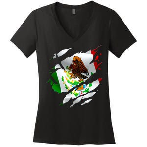 Proud Mexican Chicano Latino Torn Ripped Mexico Flag Women's V-Neck T-Shirt