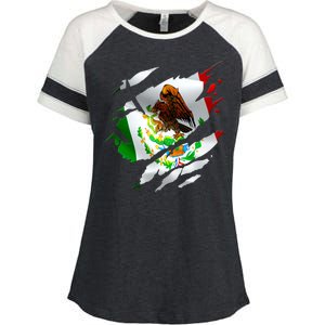 Proud Mexican Chicano Latino Torn Ripped Mexico Flag Enza Ladies Jersey Colorblock Tee