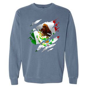 Proud Mexican Chicano Latino Torn Ripped Mexico Flag Garment-Dyed Sweatshirt