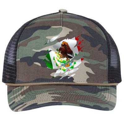 Proud Mexican Chicano Latino Torn Ripped Mexico Flag Retro Rope Trucker Hat Cap